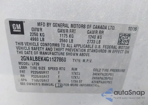 2016 Chevrolet Equinox Ls from USA, damaged, VIN 2GNALBEK4G1127860